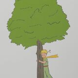 Antoine de Saint-Exupéry: Ecology, The Little Prince watches over the trees, lithograph