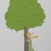 Antoine de Saint-Exupéry: Ecology, The Little Prince watches over the trees, lithograph
