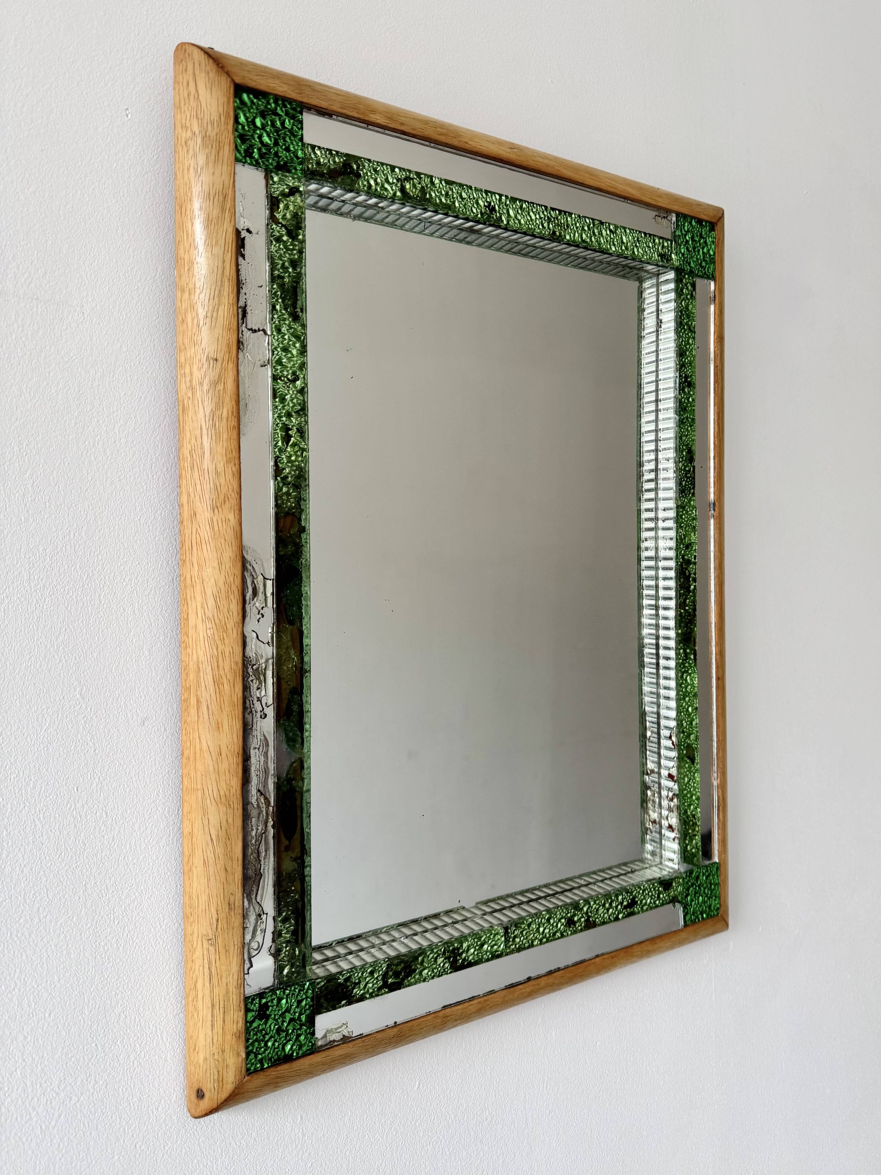 Vintage Rectangular Mirror with Green Glass