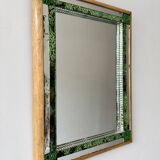 Vintage Rectangular Mirror with Green Glass