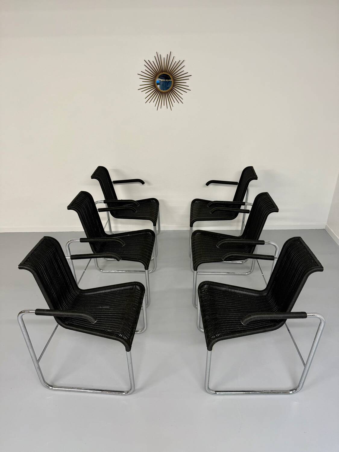 6 black tubular chairs design by Axel Bruchhäuser model D20 bauhaus