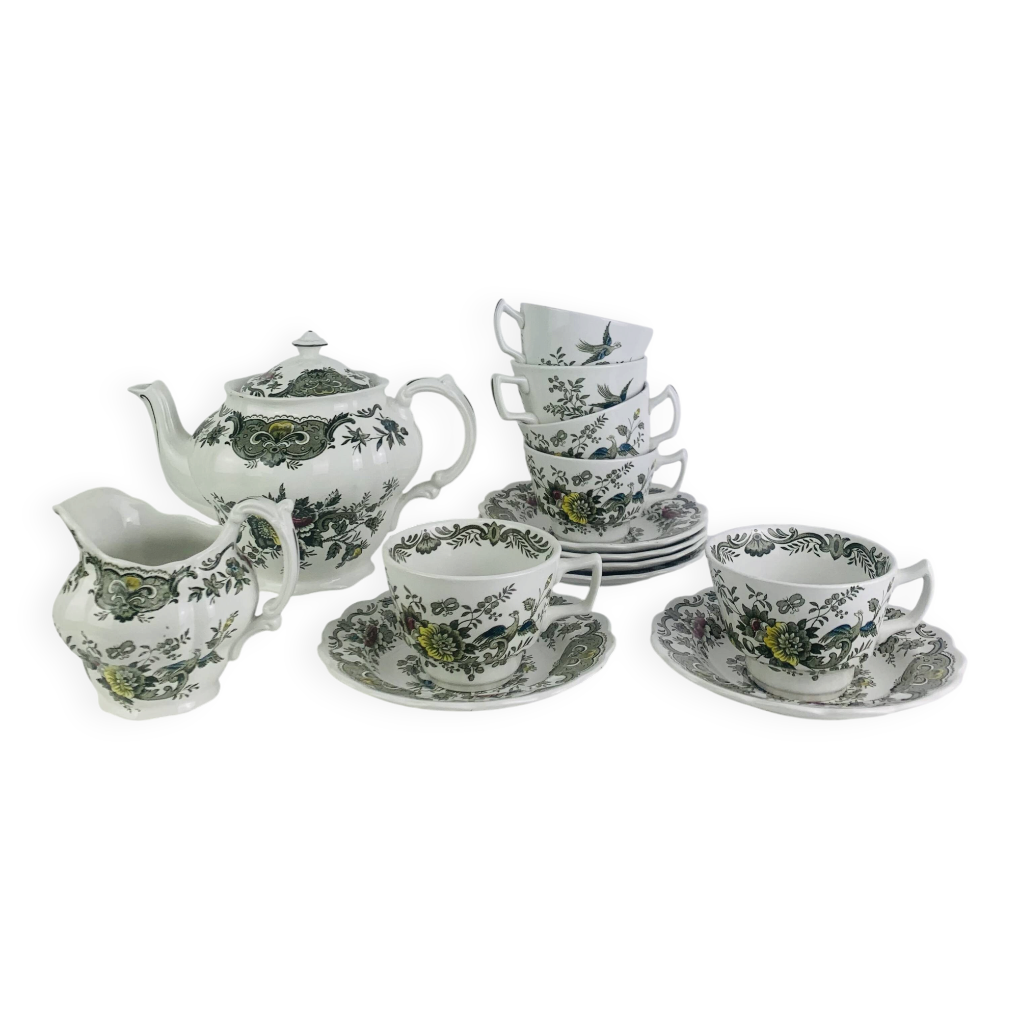 Windsor tea service Ridgway Staffordshire English earthenware, 6 cups
