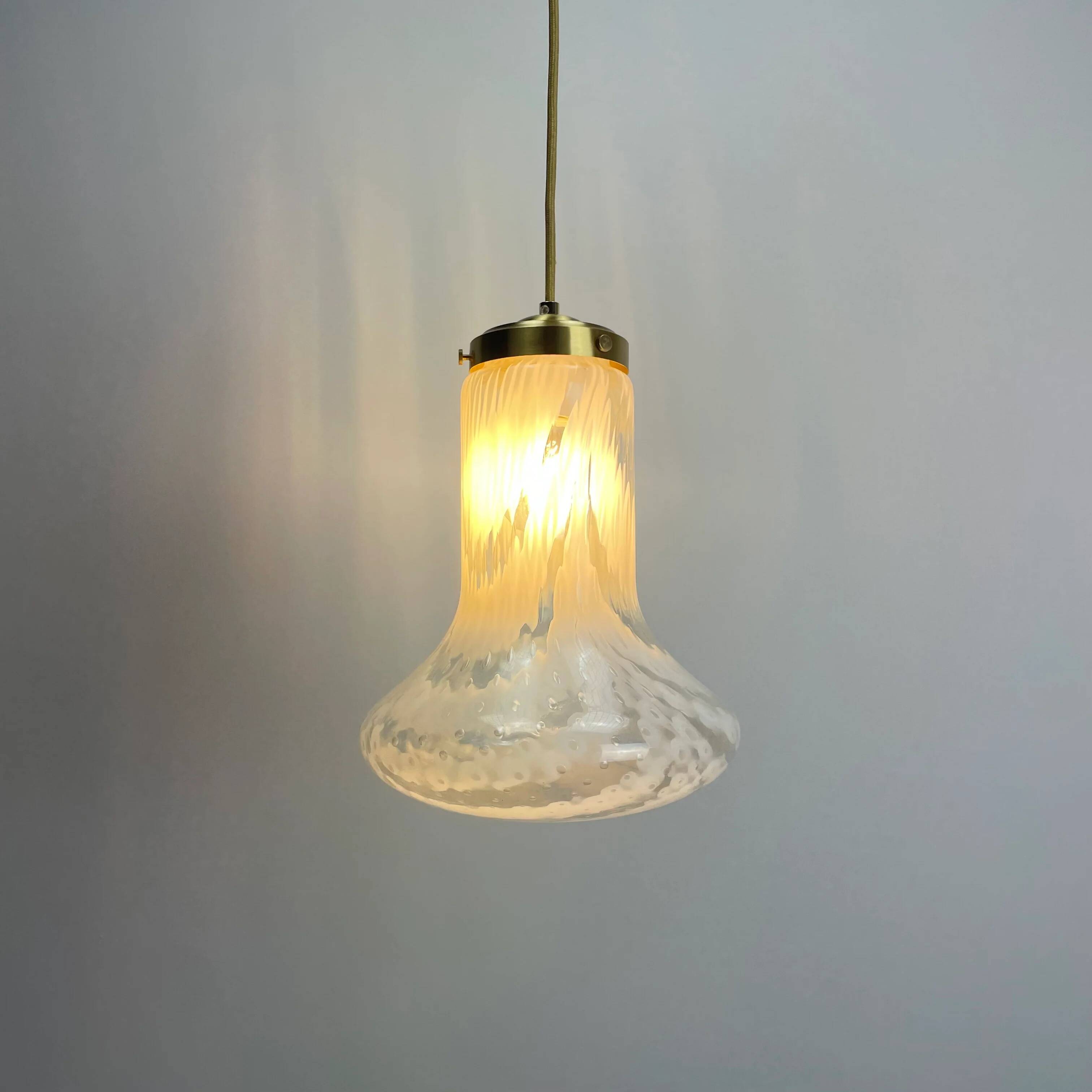 Suspension in cloudy and transparent white glass, Italian, 1960.