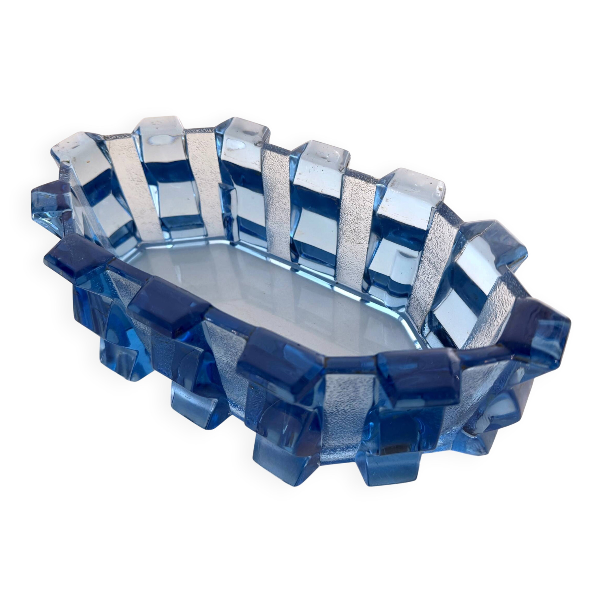 Bol en verre bleu Art Déco / pièce maîtresse par Rudolf Schrötter - Inwald, Pologne