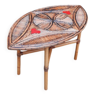 Table basse année 60 en rotin