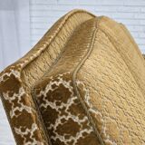 1950s, Danish 3-seater sofa, furniture velour, carved ash wood.