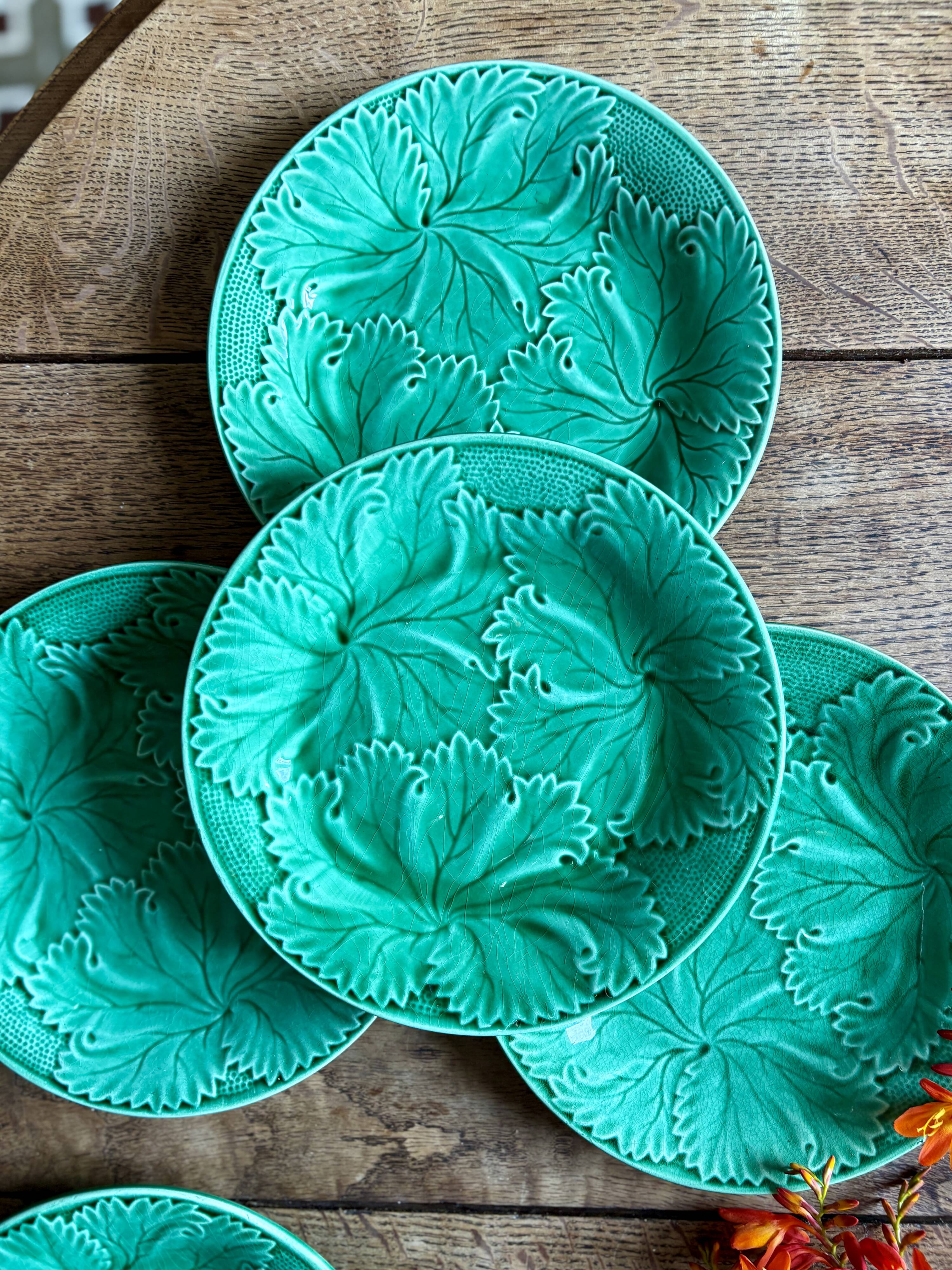 Set of 6 vintage green earthenware plates