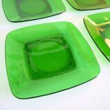 4 transparent green glass plates. Vintage 70s.
