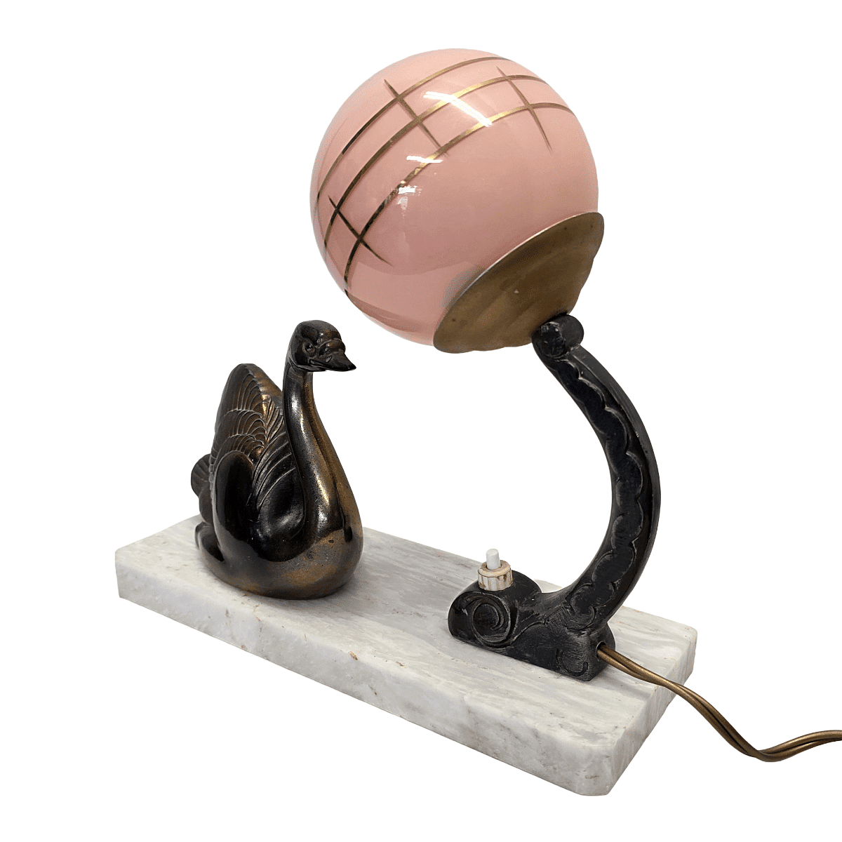 French Art Deco Lamp With Swan On A Marble Base, 1920/30s