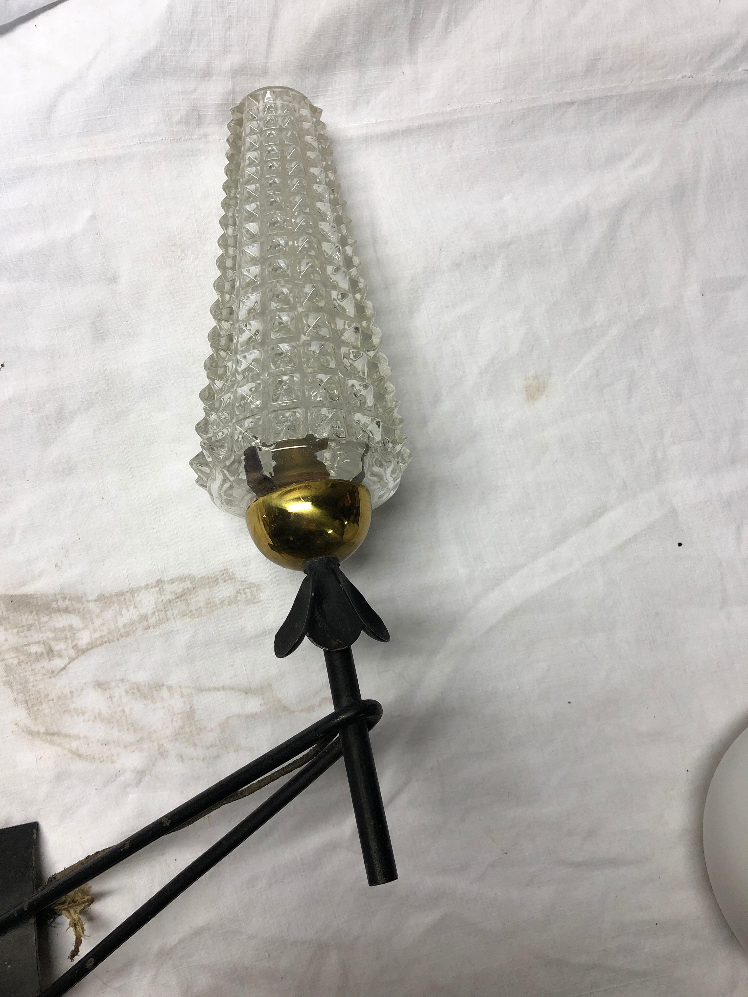Wall light 50s brass metal glass