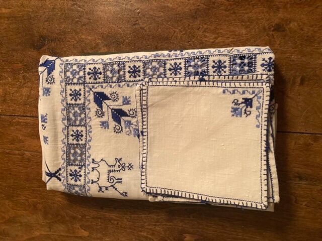 Vintage embroidered tea tablecloth