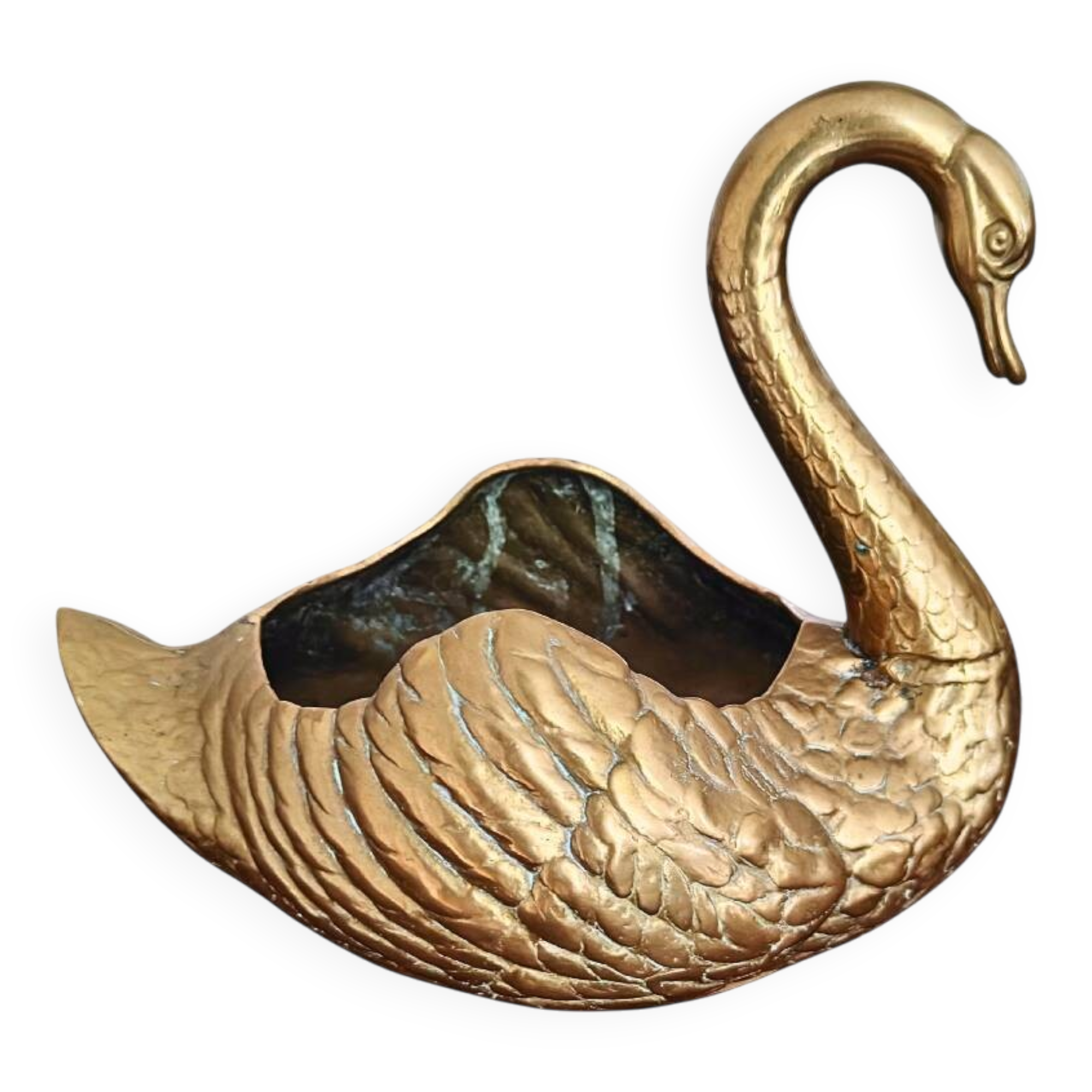 Jardinière cygne en laiton massif du milieu du siècle