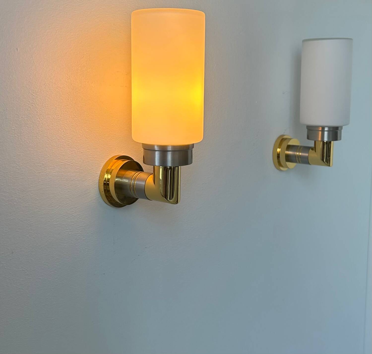 Pair of vintage sconces, opaline brass and steel, Germany 1970