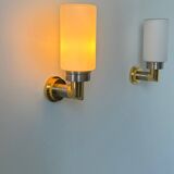 Pair of vintage sconces, opaline brass and steel, Germany 1970