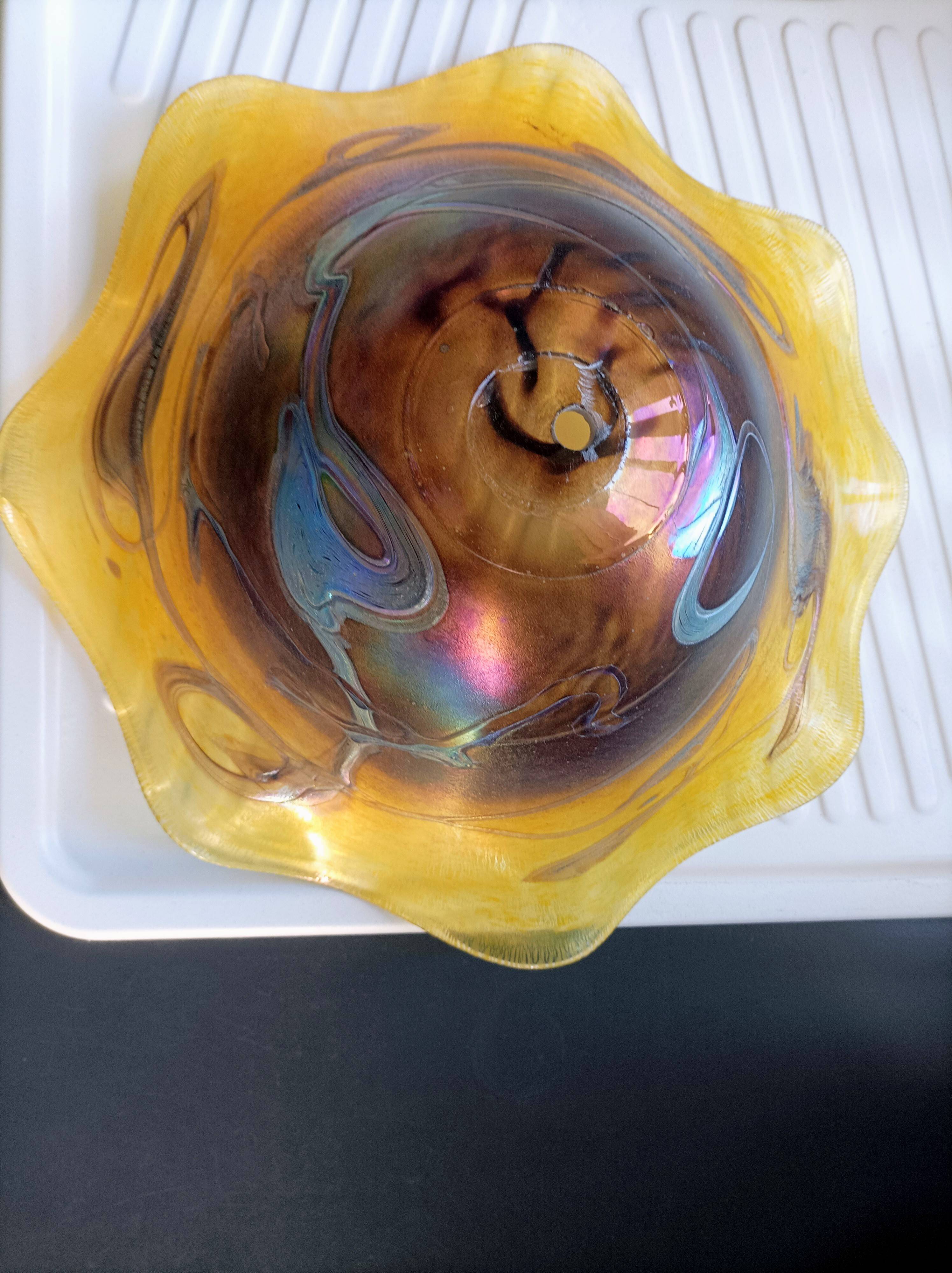 Large vintage lampshade in blown glass in the Biot style