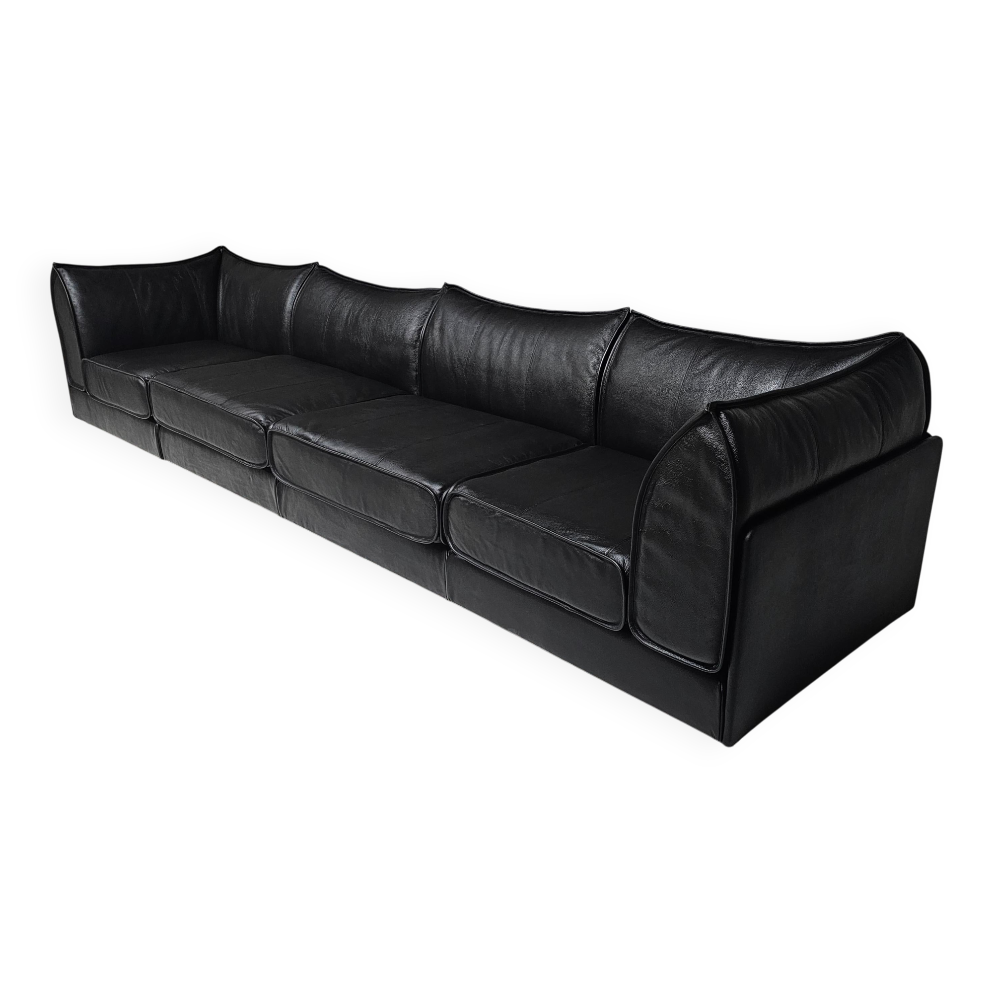Canapé sectionnel "Pagode" 4 places en cuir noir De Sede DS-19, années 1970