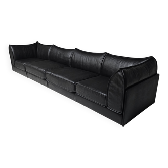 "Pagoda" sectional sofa for 4 people in black leather De Sede DS-19, 1970s