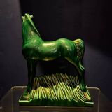 Green and gold Art Deco ceramic horse