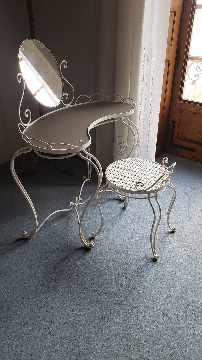 Wrought iron dressing table and chair