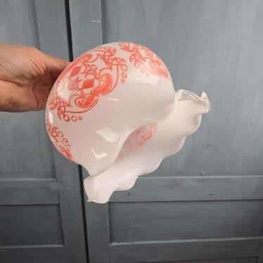 Vintage orange flower globe – Opal glass lampshade with a seventies design