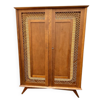 Rattan wardrobe with compass feet