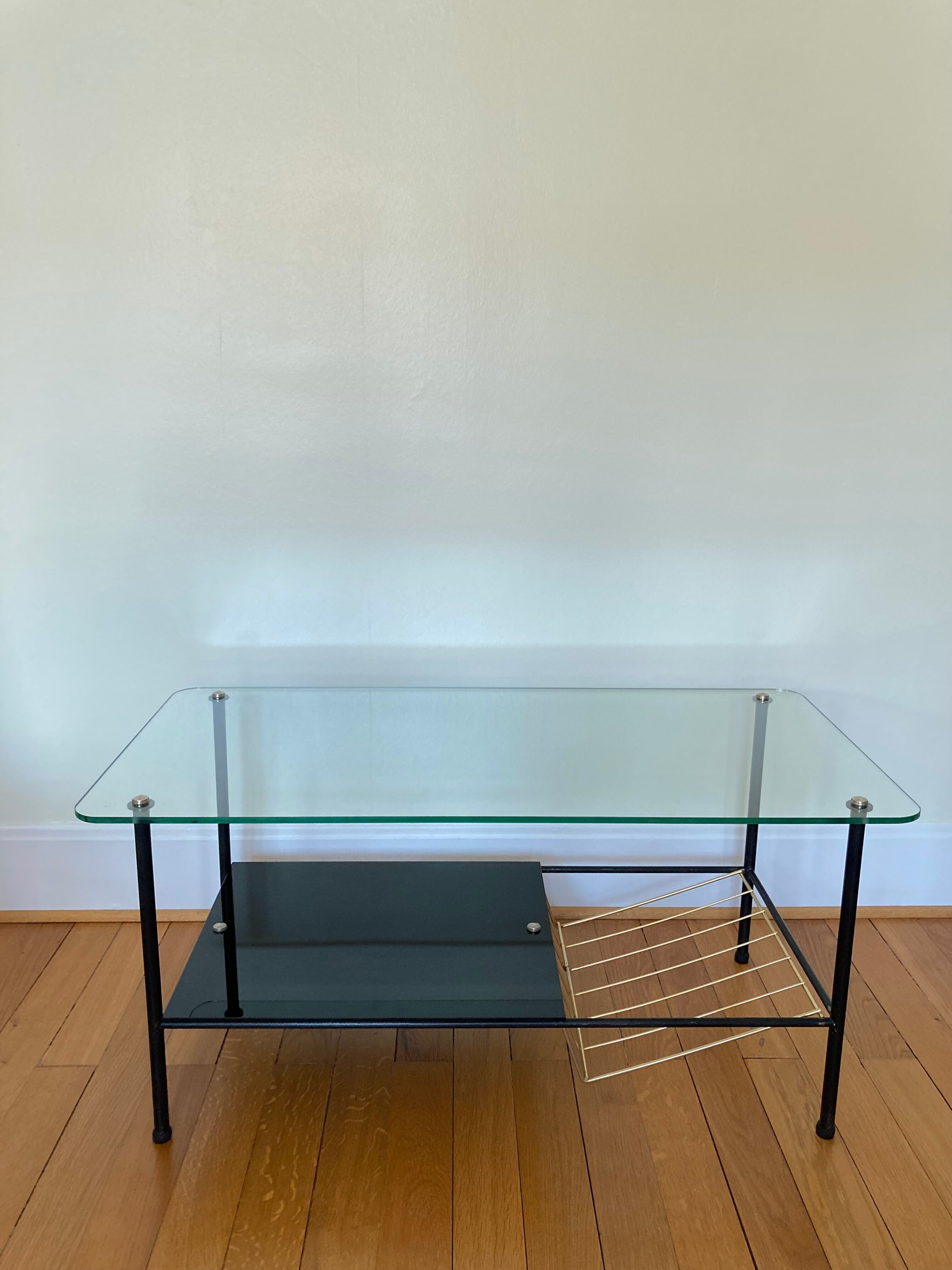 Coffee table 50s metal and glass