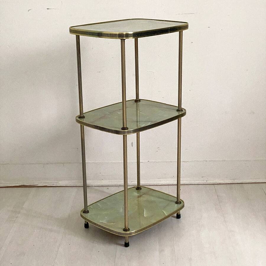 Vintage 50's brass and melamine marble imitation side table