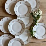 Lot de 12 assiettes à dessert vintage en porcelaine avec détails dorés