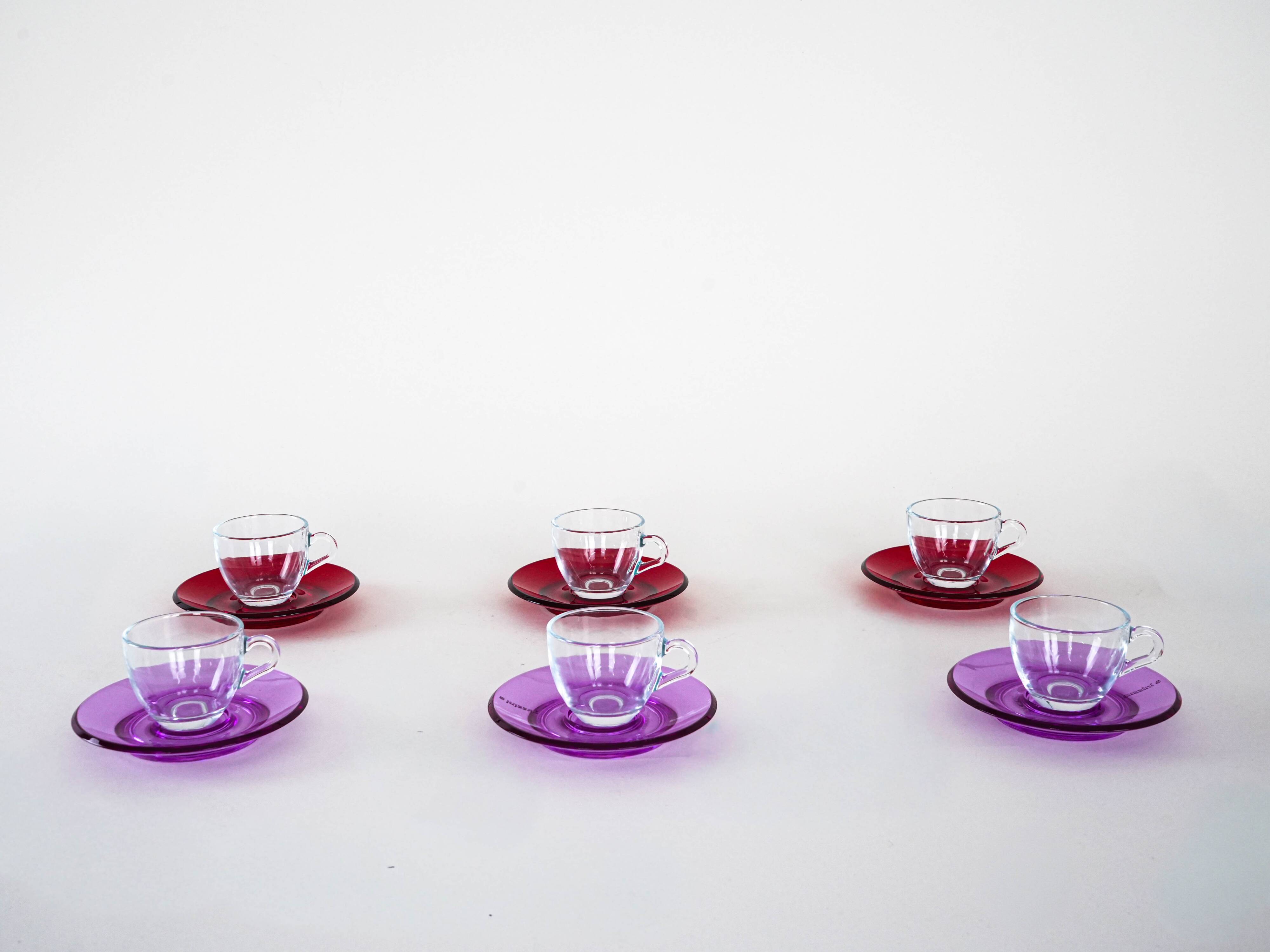Set of glass cups, Italian design, 1970s, manufactured by Fratelli Guzzini
