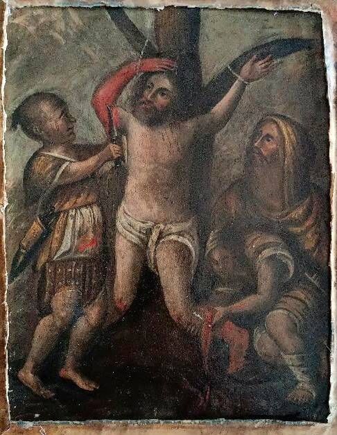 Antique painting on copper - 18th century - Martyrdom of Saint Bartholomew