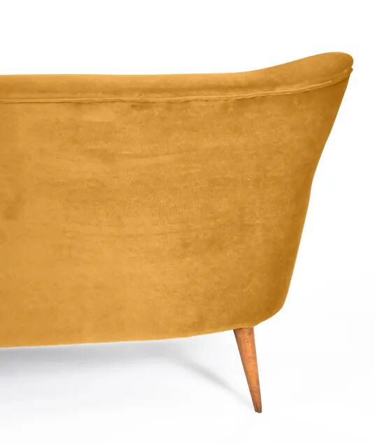 Three-seater velvet sofa, German, 1960s, mustard, restored.
