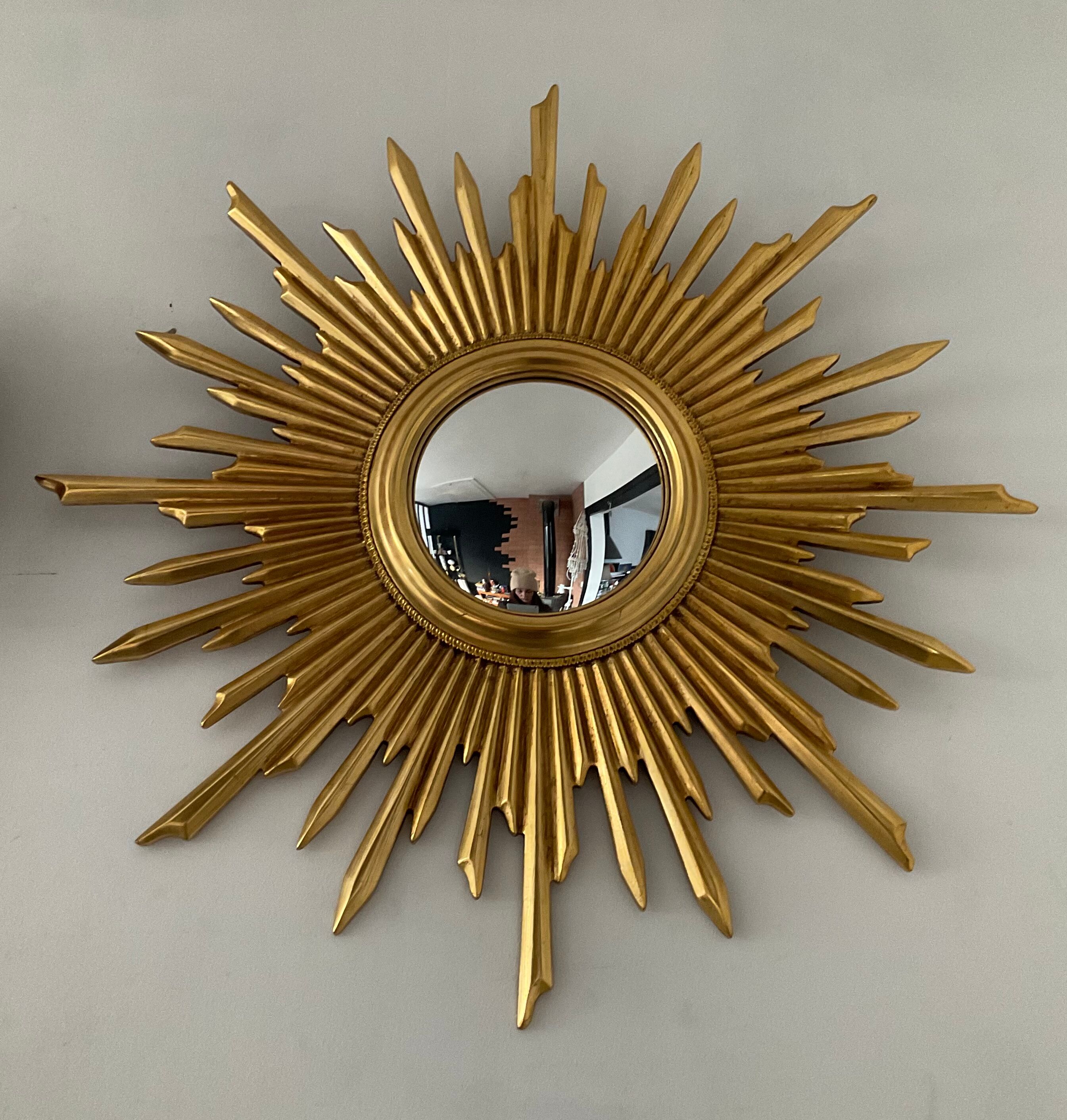 Sun mirror witch's eye vintage gilded wood 60s-70s