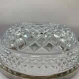 Chiseled glass (crystal?) salad bowl with silver metal edge