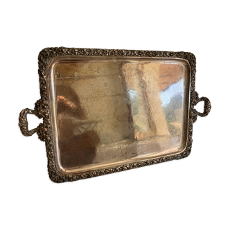 Large silver-plated copper serving tray, 19th century - 80 x 48 cm