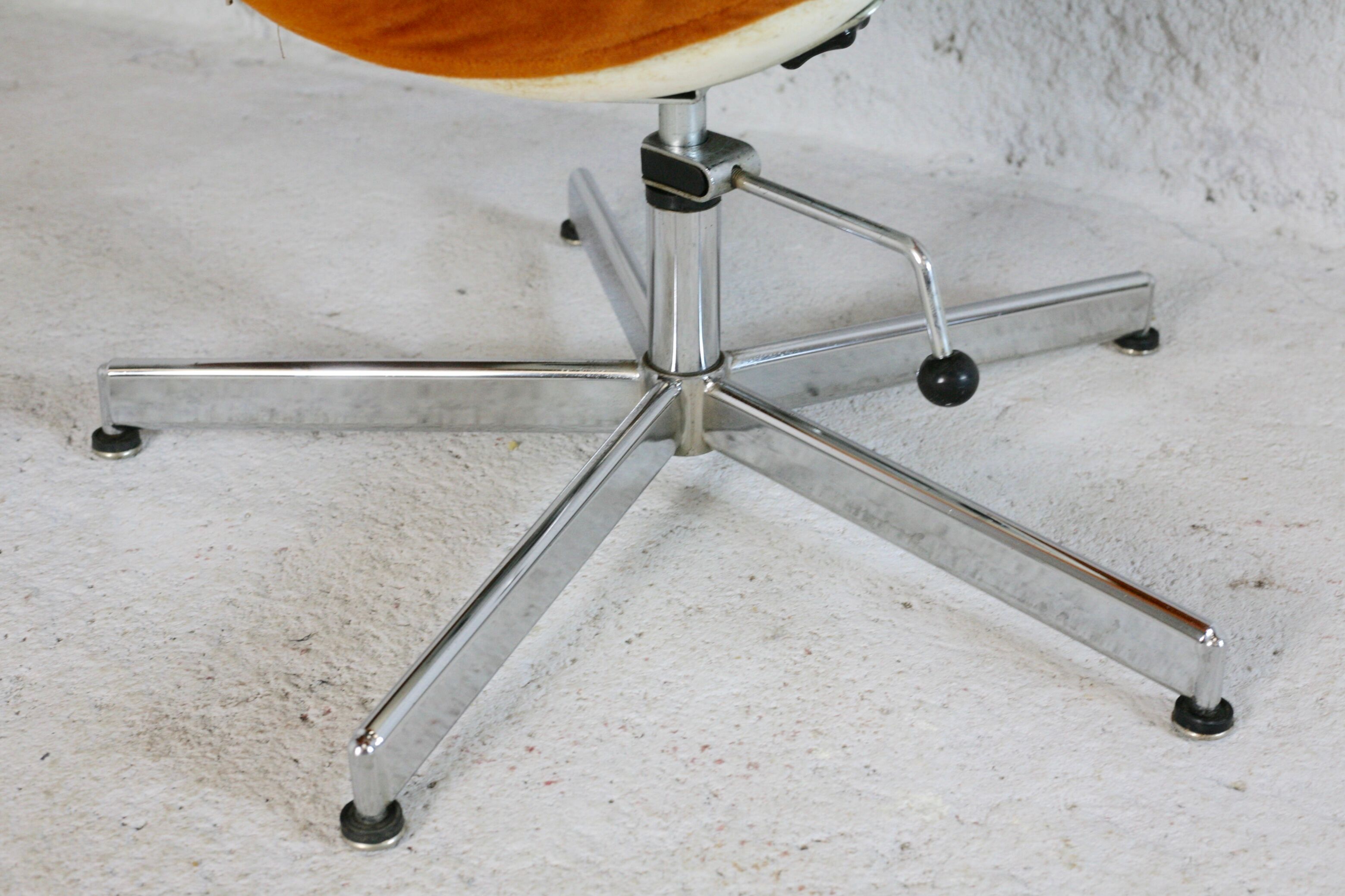 Space age chair, fiberglass, orange velvet, circa 1970s