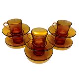 6 DURALEX CUPS with SAUCERS amber color France vintage