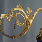 Pair of Rococo / Louis XV wall lights in gilded bronze, walnut bases and glass tulips, France, Circ