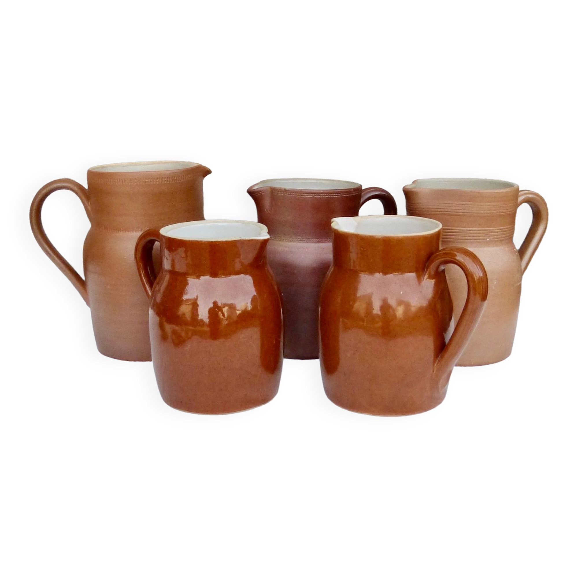 Set of 3 glazed stoneware jugs