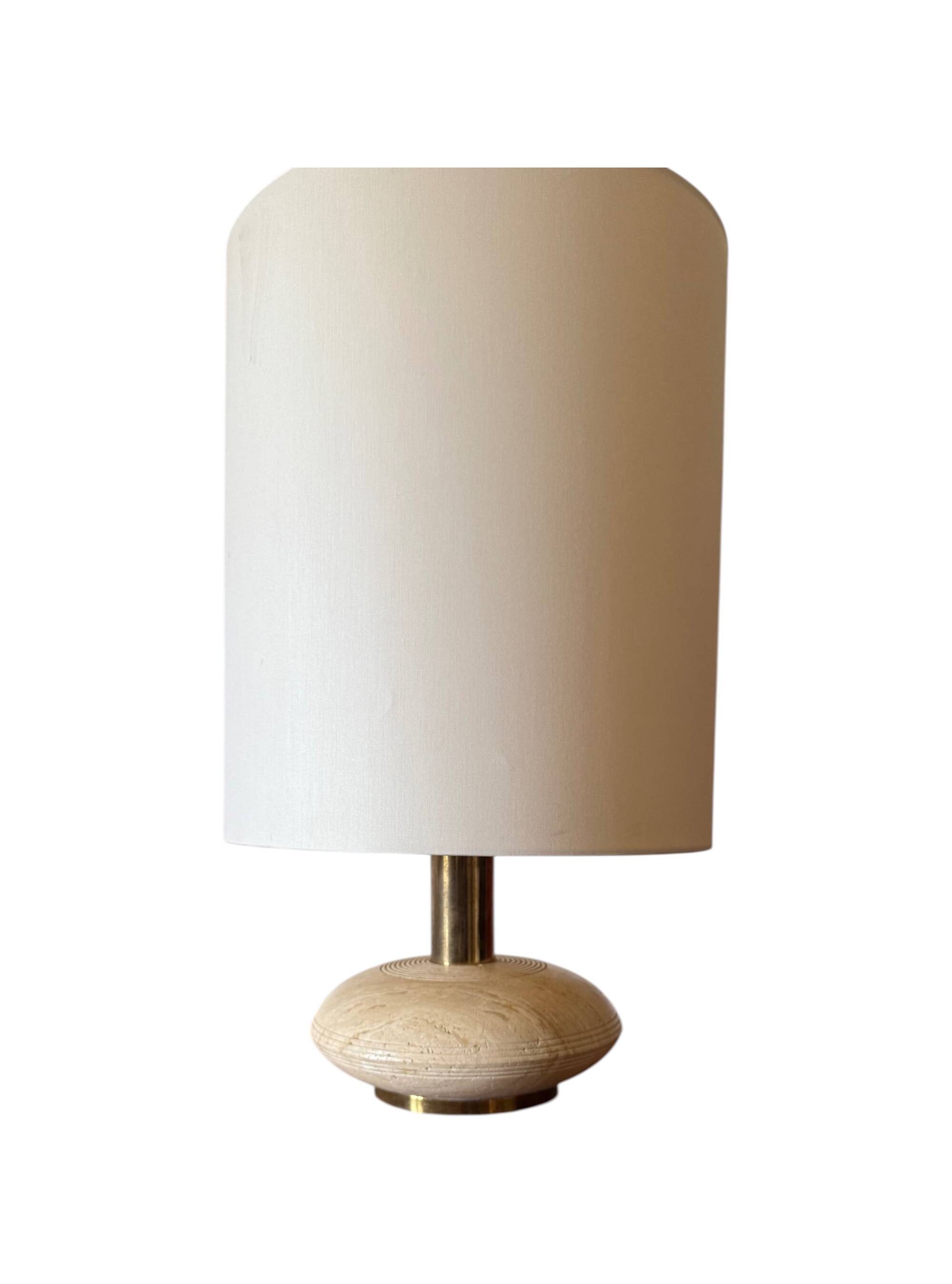 Travertine & brass table lamp base, Italy 1970s