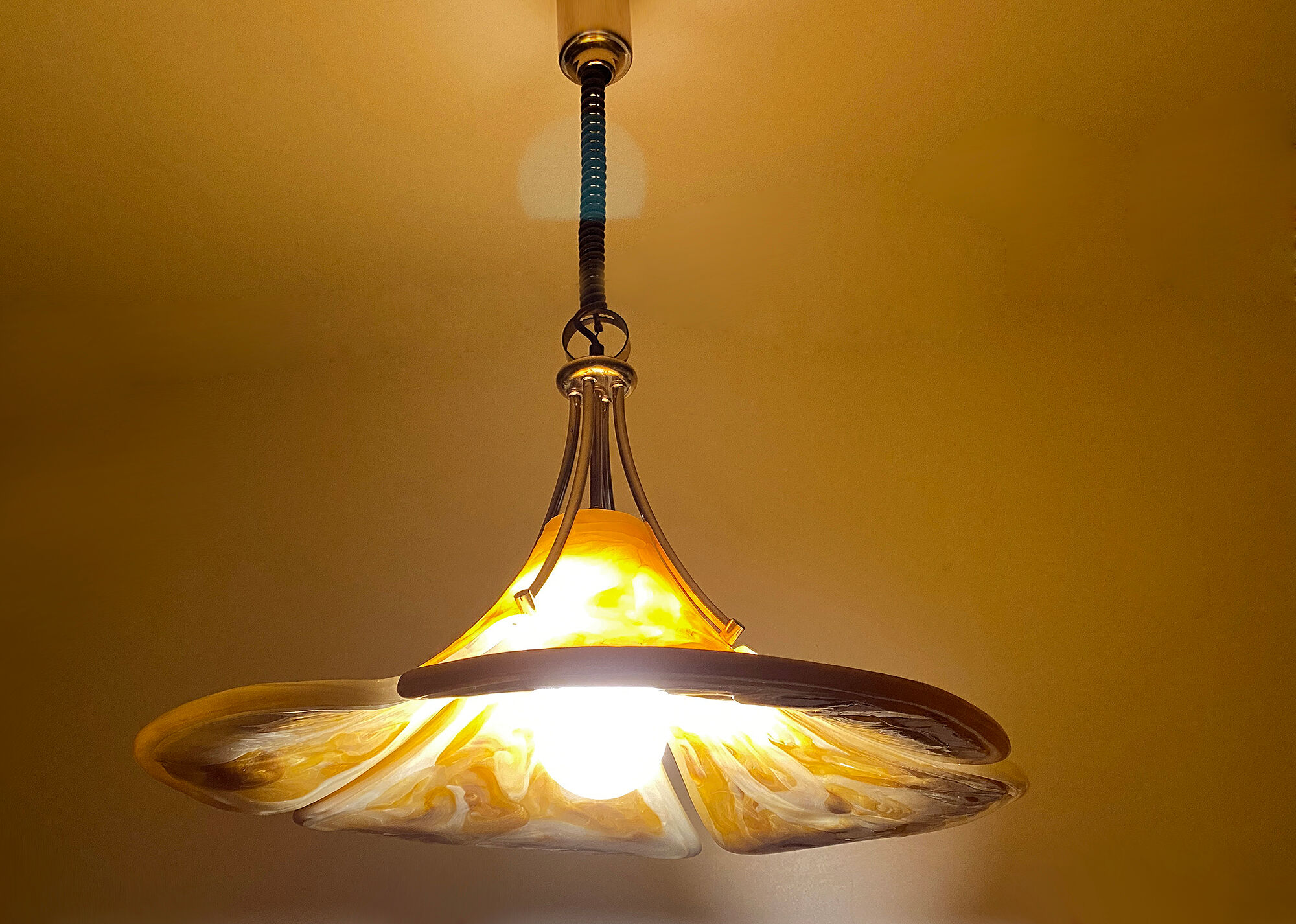 Adjustable vintage design XXL pendant lamp, brass plexiglass, 70s