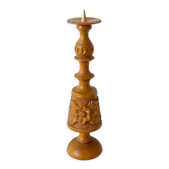 Carved wooden candle holder