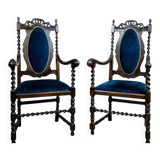 Antique Eclectic Carved Armchairs, 1890s