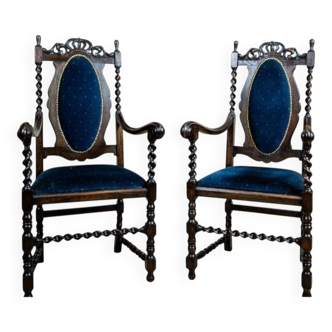 Antique Eclectic Carved Armchairs, 1890s