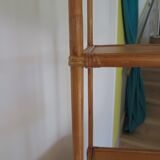 Storage column, bookcase in wood and woven rattan