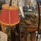 Wrought iron and mahogany floor lamp, circa 1950
