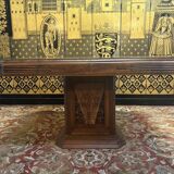Art deco walnut dining table with central leg