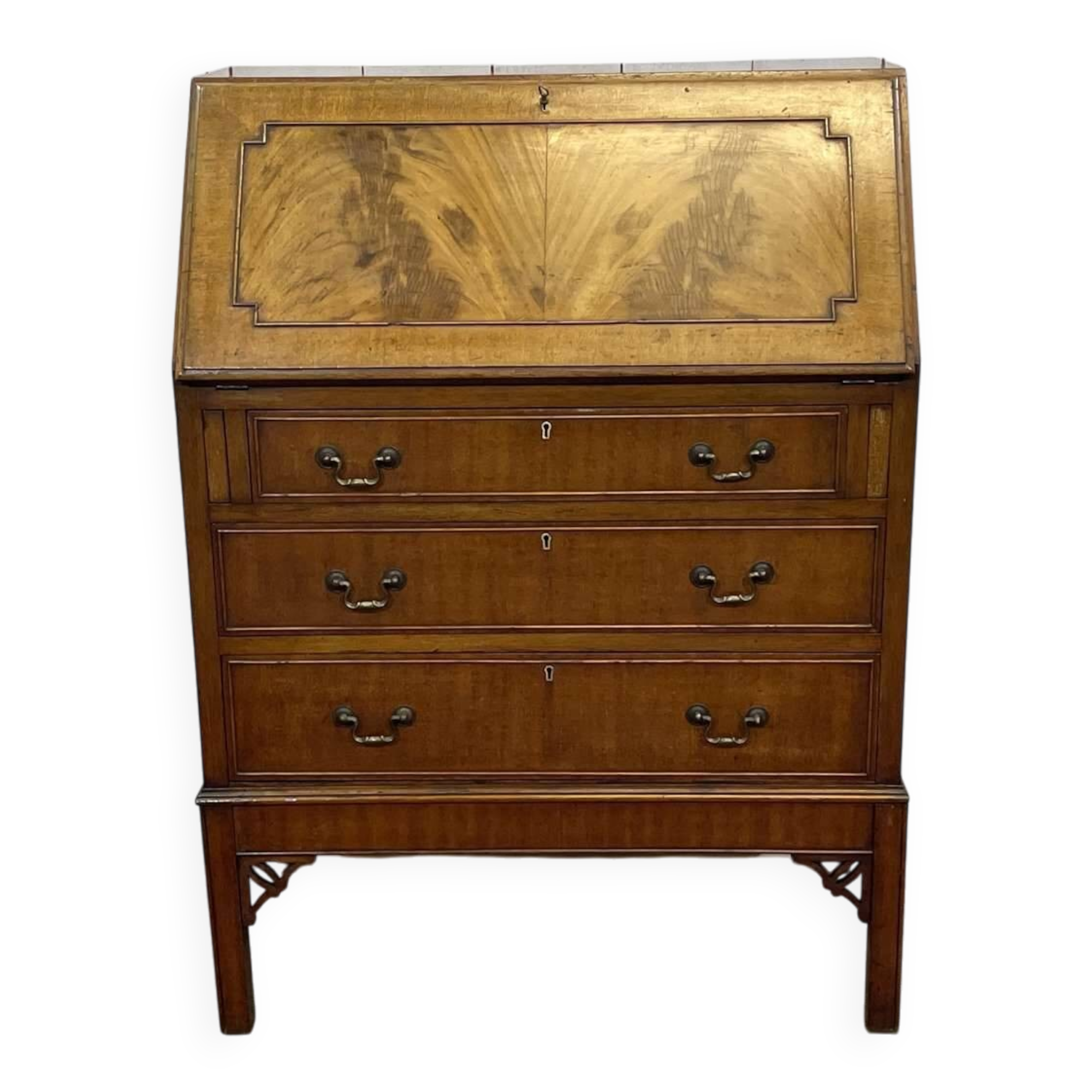 Bureau dos d'âne anglais en acajou des années 1930