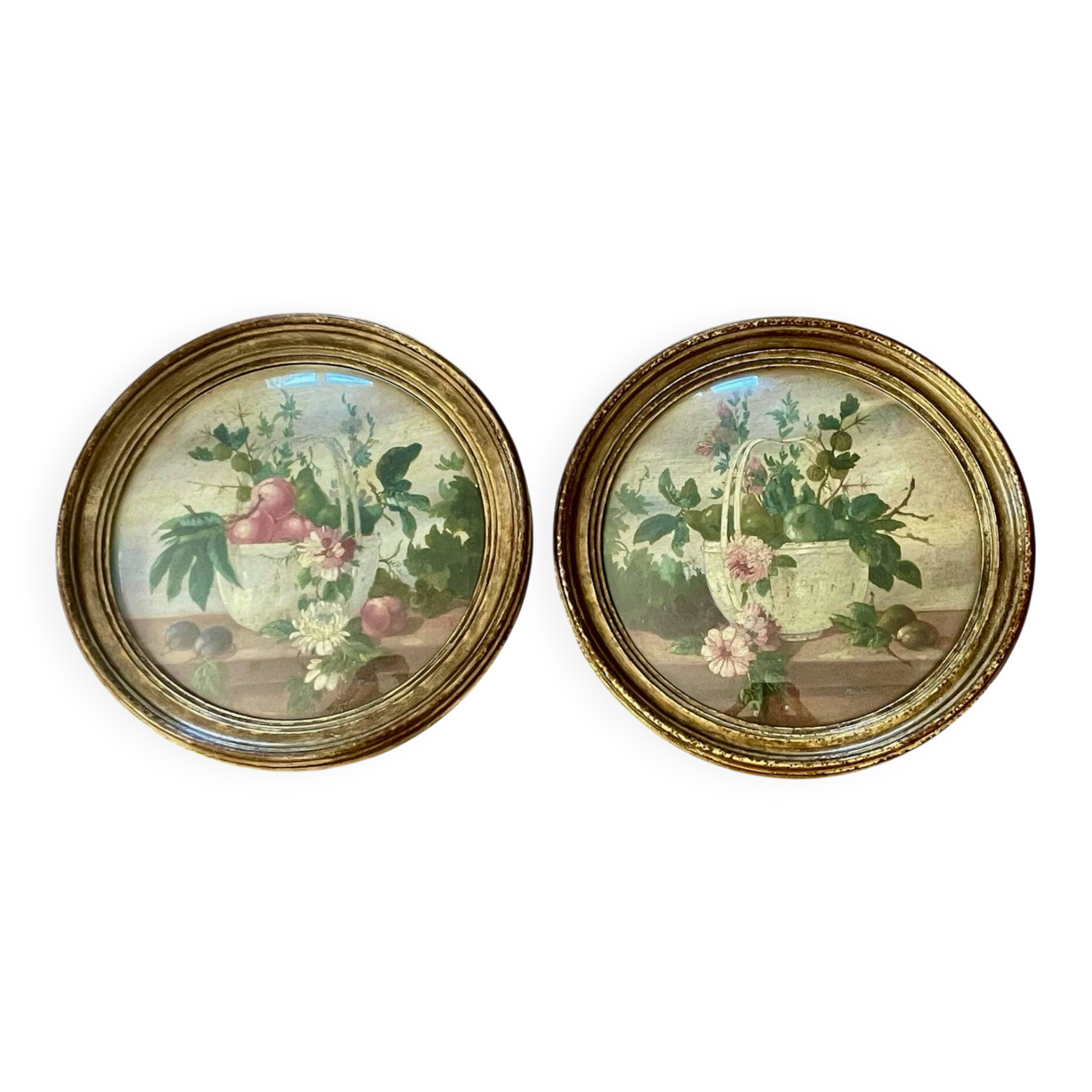 Paire de tableaux, natures mortes fruits et fleurs