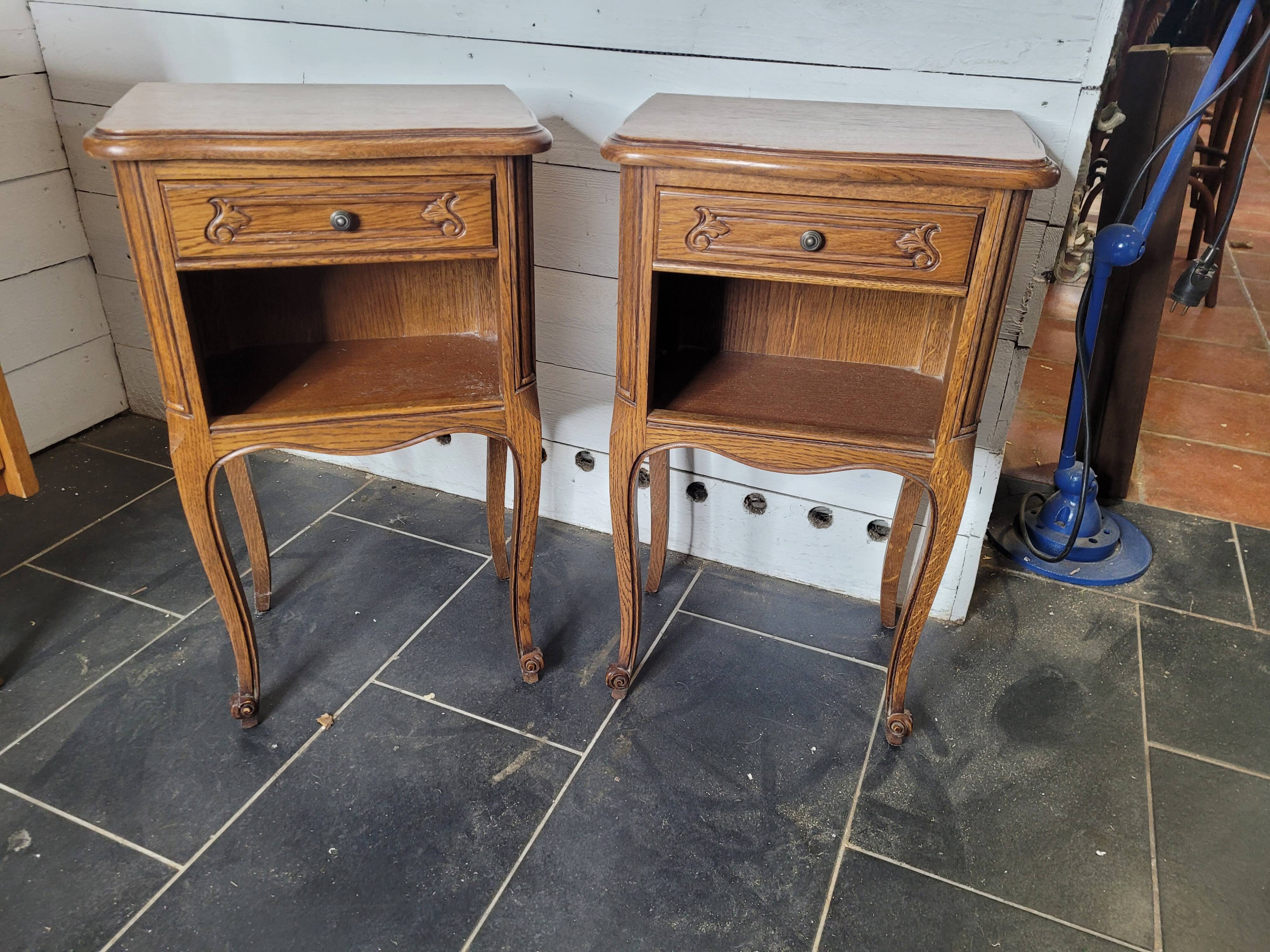 Pair of Louis XV style oak bedside tables