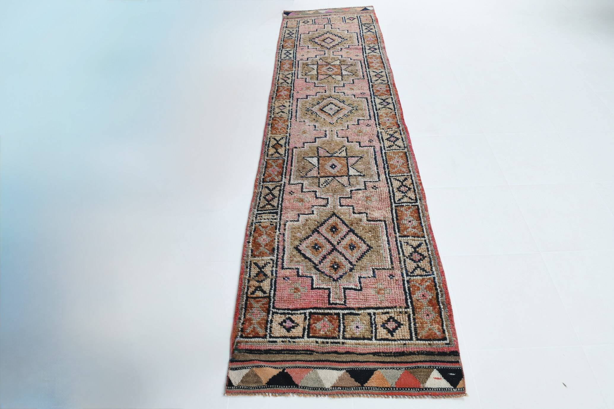 Navy Blue & Green Vintage Runner Rug, 80x323Cm